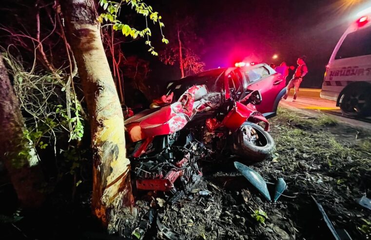 แม่ขับรถหลับในตกถนนชนต้นไม้ลูกสาวดับสลด