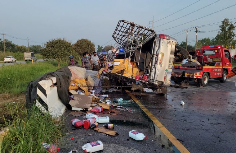 หนุ่มหลับในขับรถชนราวสะพานดับแฟนสาวสาหัส