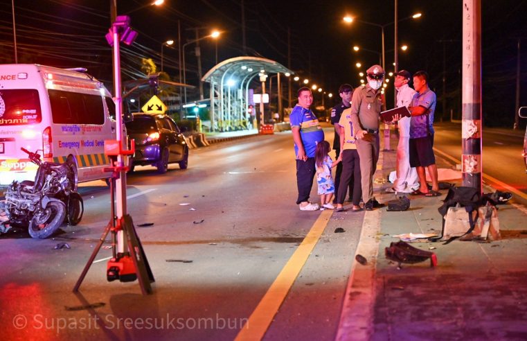 หนุ่มสุโขทัยชนเสาไฟส่องสว่างกลางถนนดับสลด